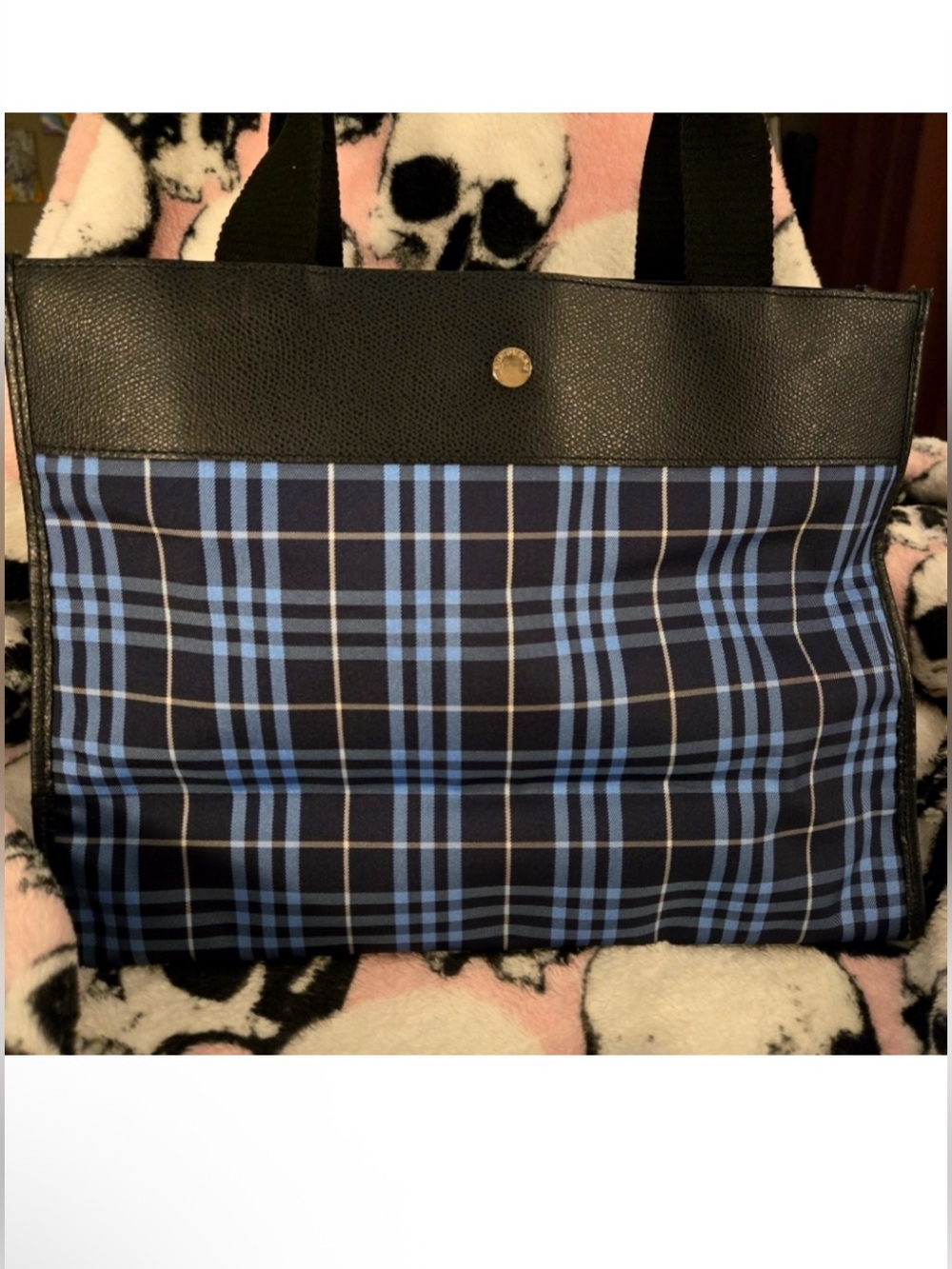 Burberry Blue and Black Check Canvas Tote